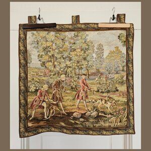 Woven Tapestry Wall Hanging - Vintage Hunting Scene